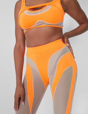 Mesh Illusion Insert Sleeveless Crop Top Orange