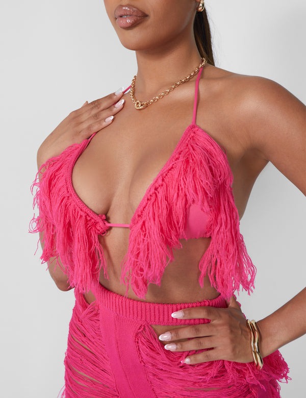 Fringe Triangle Top Hot Pink