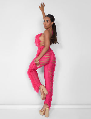 Fringe Triangle Top Hot Pink