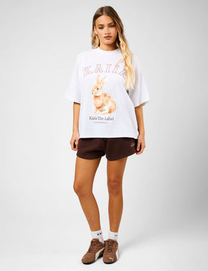 Kaiia Oversized Bunny Graphic T-Shirt Light Grey Marl