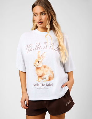 Kaiia Oversized Bunny Graphic T-Shirt Light Grey Marl