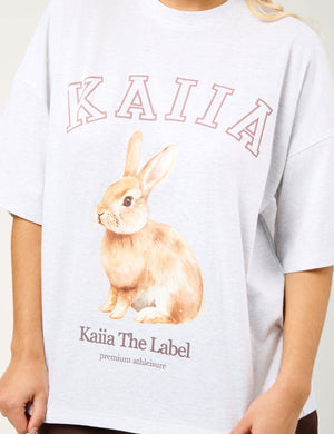 Kaiia Oversized Bunny Graphic T-Shirt Light Grey Marl