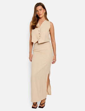 Linen Look Maxi Skirt Co-ord Beige