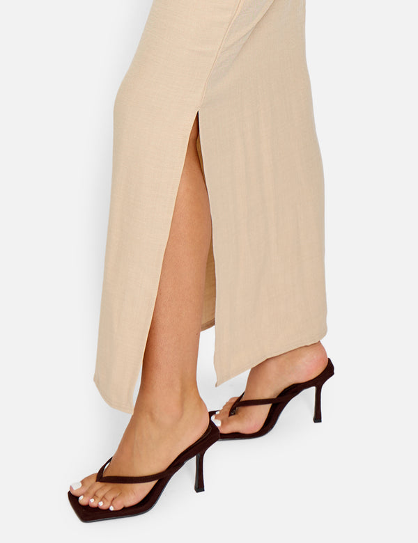 Linen Look Maxi Skirt Co-ord Beige