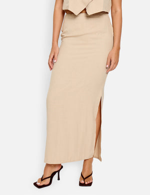 Linen Look Maxi Skirt Co-ord Beige