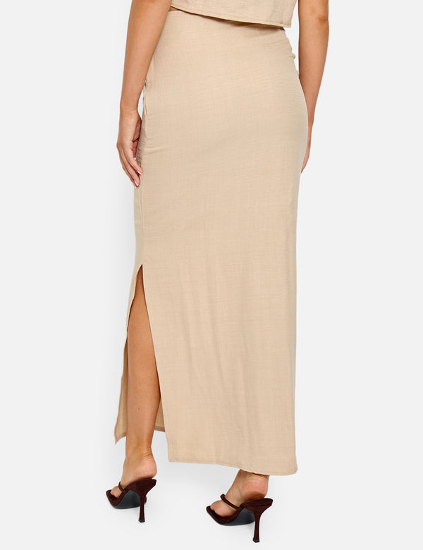 Linen Look Maxi Skirt Co-ord Beige