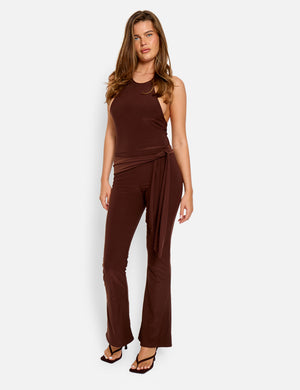 Tie Back Belted Jumpsuit Chocolate