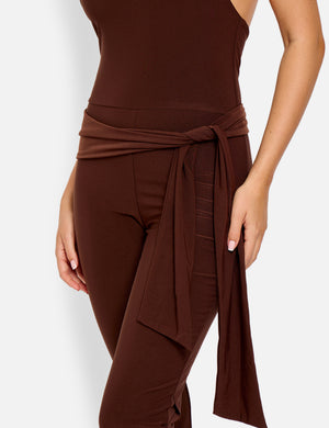 Tie Back Belted Jumpsuit Chocolate