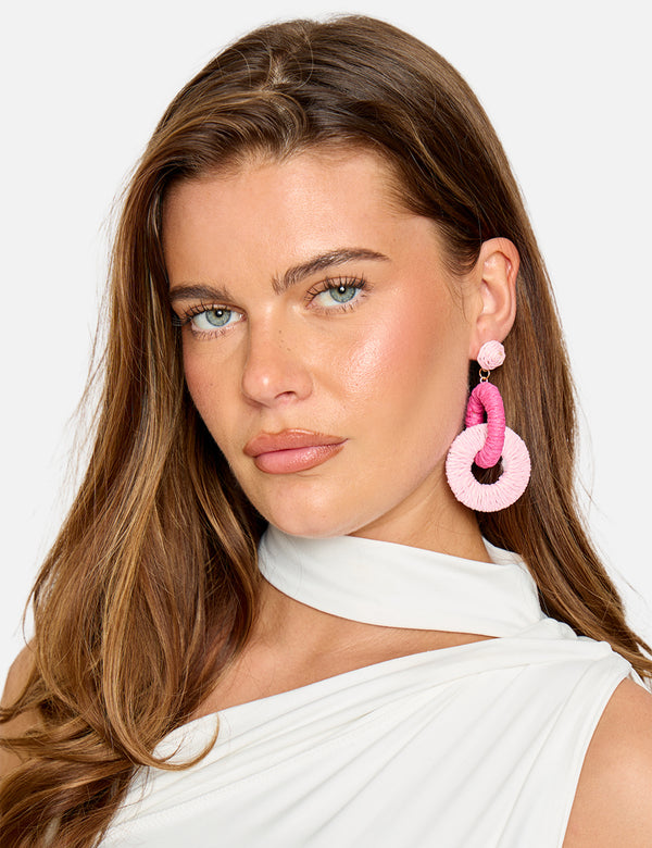 Multi Pink Drop Hoop Earrings