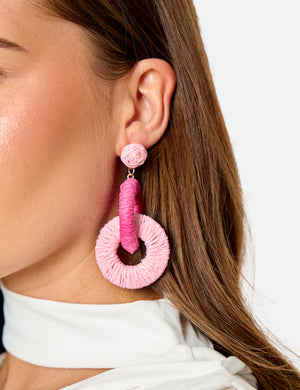 Multi Pink Drop Hoop Earrings