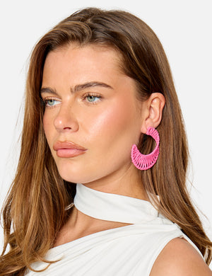 Woven Pink Hoop Earrings