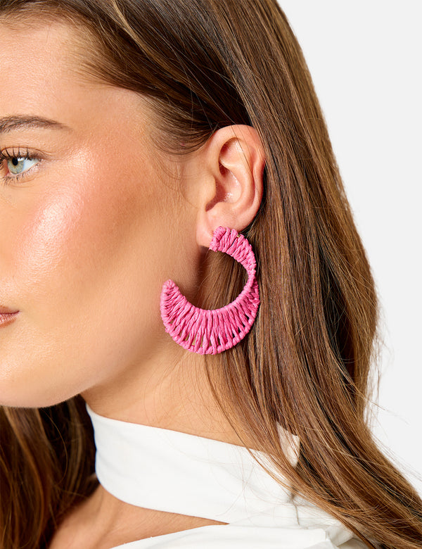 Woven Pink Hoop Earrings