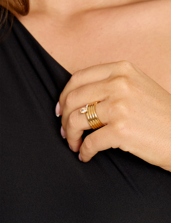 Layered Gold Ring With Diamante Detail