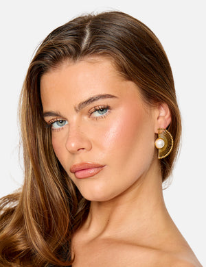 Public Desire Half Moon Earrings With Pearl Detail in Gold