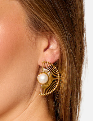Public Desire Half Moon Earrings With Pearl Detail in Gold