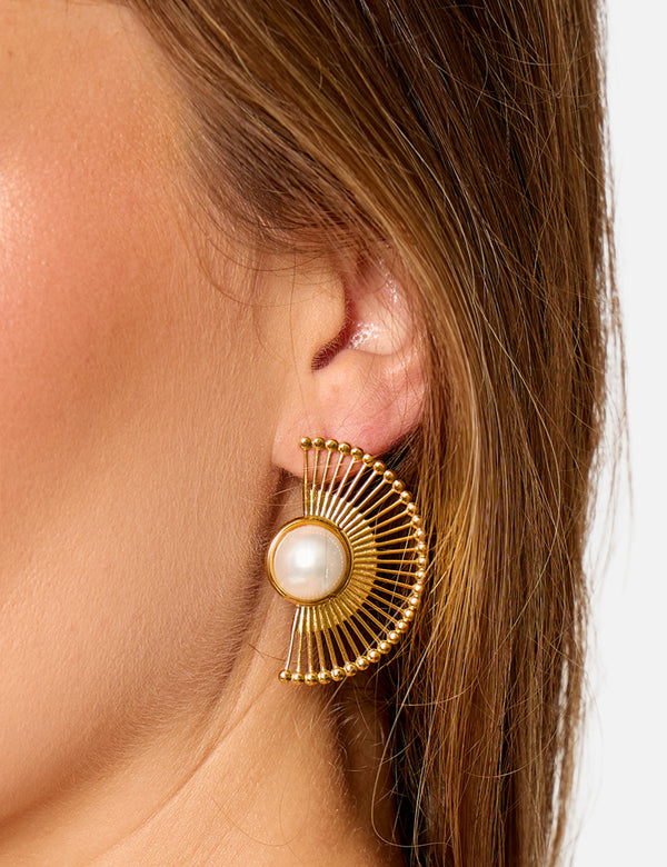 Public Desire Half Moon Earrings With Pearl Detail in Gold