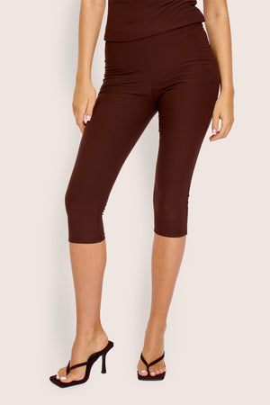 High Waist Luxe Slinky Capri Pant Brown
