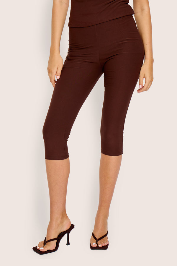 High Waist Luxe Slinky Capri Pant Brown