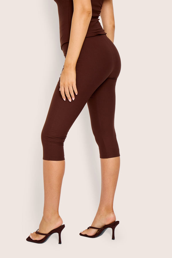 High Waist Luxe Slinky Capri Pant Brown