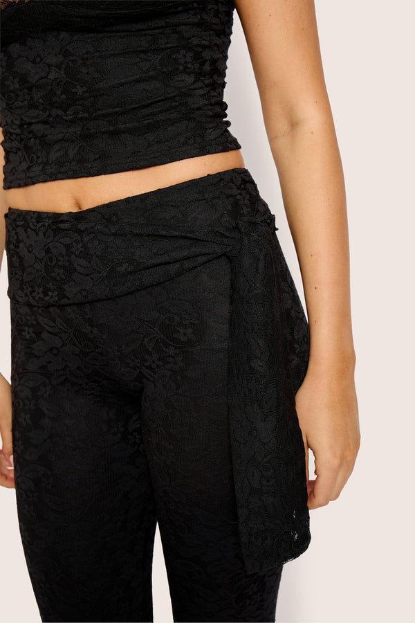 High Waist Lace Knot Tie Capri Black