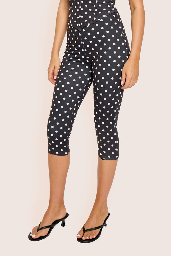 High Waist Luxe Slinky Capri Pant Polka Dot Black And White