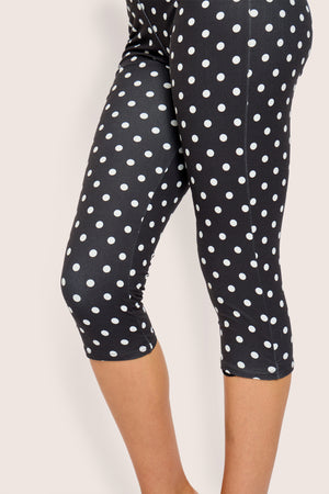 High Waist Luxe Slinky Capri Pant Polka Dot Black And White