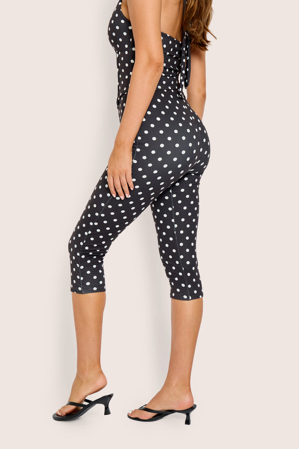 High Waist Luxe Slinky Capri Pant Polka Dot Black And White