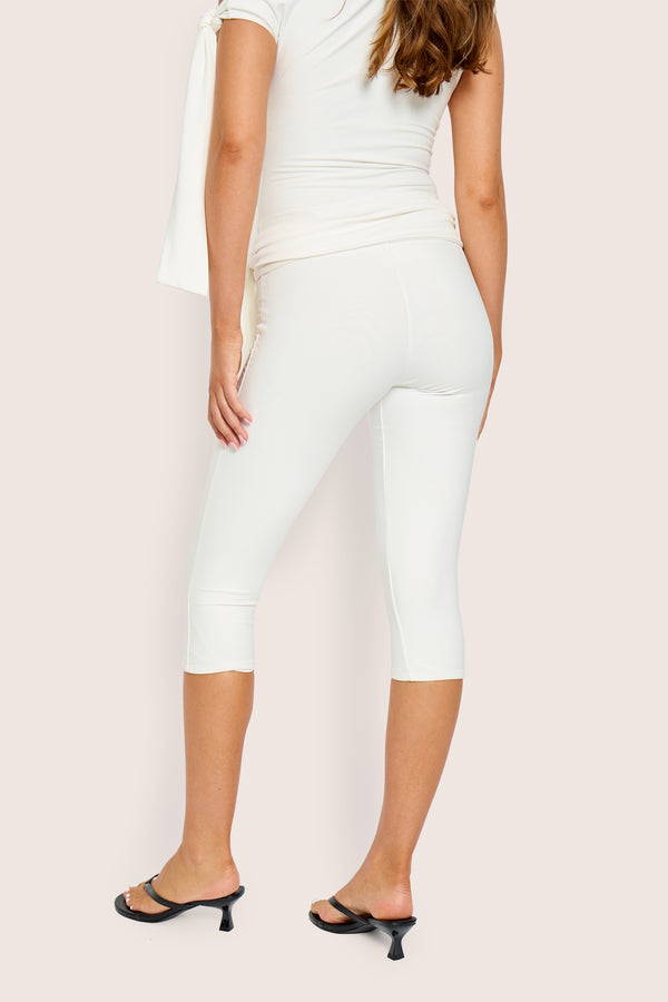 Knot Detail Tie Side Luxe Slinky Capri Pants White