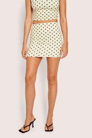 Luxe Slinky Polka Dot Mini Skirt Yellow And Brown