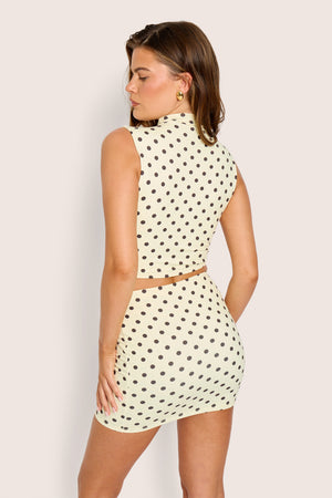 Luxe Slinky Polka Dot Mini Skirt Yellow And Brown