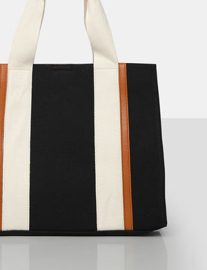 The Maia Black Canvas Beach Tote Bag