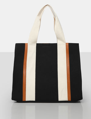 The Maia Black Canvas Beach Tote Bag