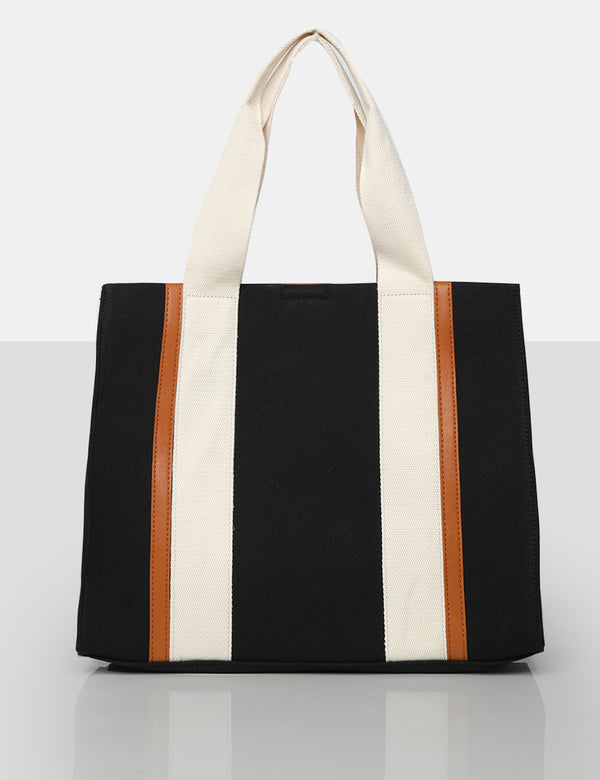The Maia Black Canvas Beach Tote Bag