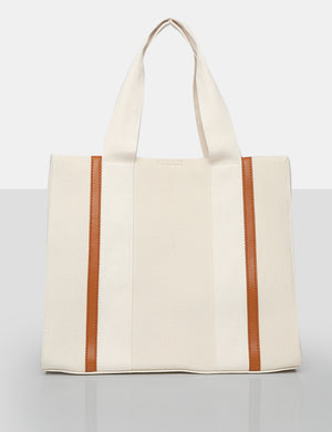 The Maia Ecru Canvas Beach Tote Bag