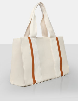 The Maia Ecru Canvas Beach Tote Bag