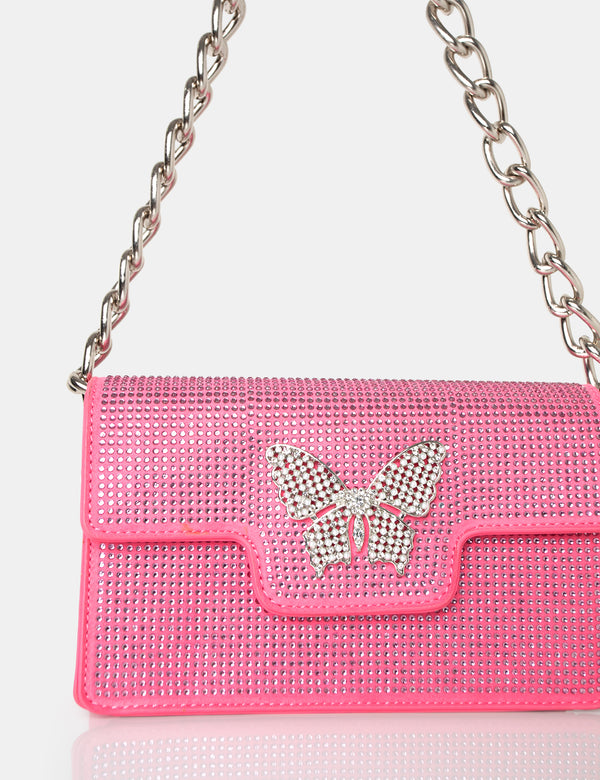 The Butterfly Pink Diamante Shoulder Bag