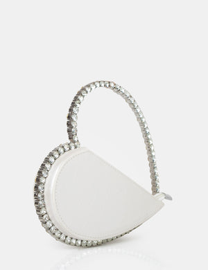 The Zee White Croc Diamante Love Heart Grab Bag