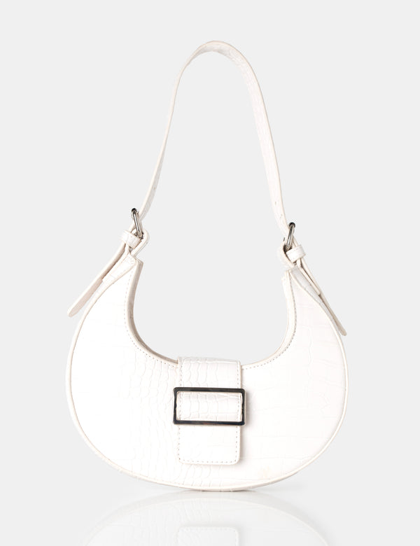The Sicily White Croc Pu Buckle Feature Hobo Shoulder Bag