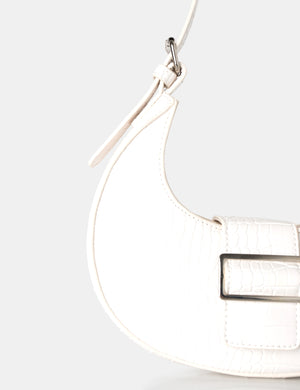 The Sicily White Croc Pu Buckle Feature Hobo Shoulder Bag