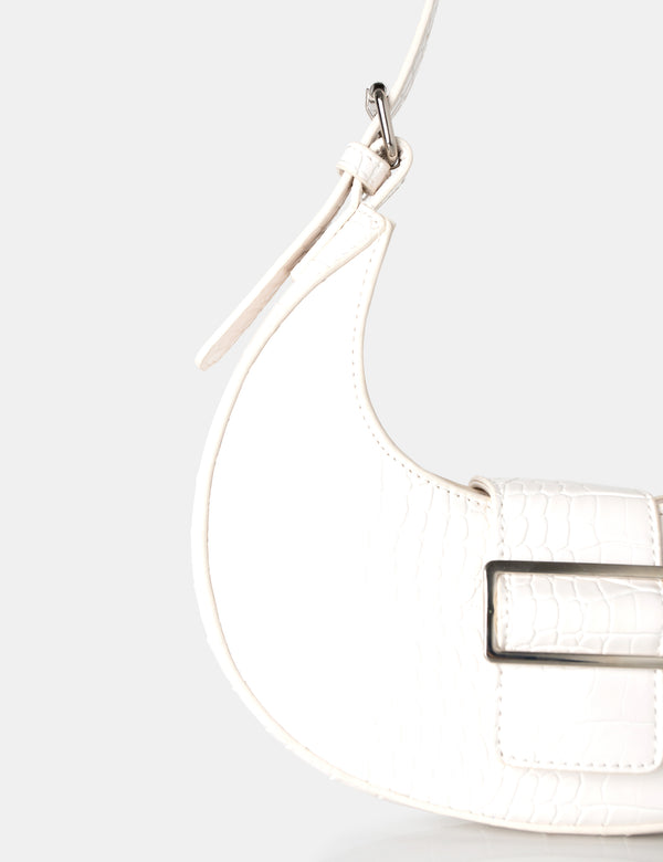 The Sicily White Croc Pu Buckle Feature Hobo Shoulder Bag