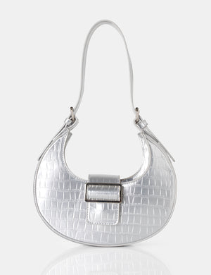 The Sicily Silver Croc Buckle Feature Hobo Shoulder Bag