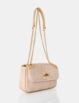 The Mara Natural Raffia Gold Chain Detail Adjustable Shoulder Bag