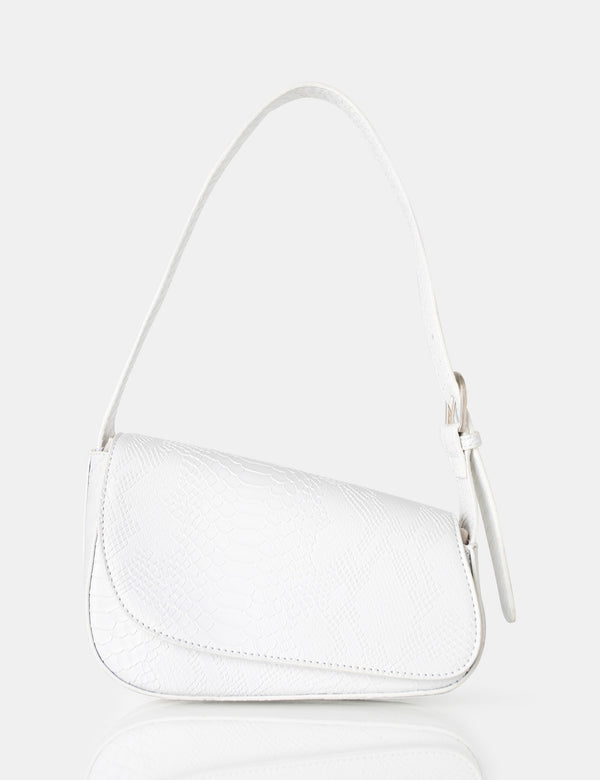 The Loz White Matt Croc Asymmetric Shoulder Bag