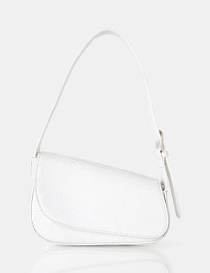 The Loz White Matt Croc Asymmetric Shoulder Bag