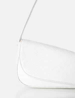 Loz White Matt Croc Asymmetric Shoulder Bag