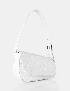 The Loz White Matt Croc Asymmetric Shoulder Bag