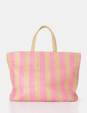 The Nikki Pink Stripe Canvas Top Handle Tote Bag
