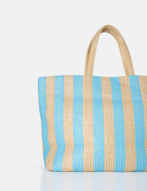 The Nikki Blue Stripe Canvas Top Handle Tote Bag