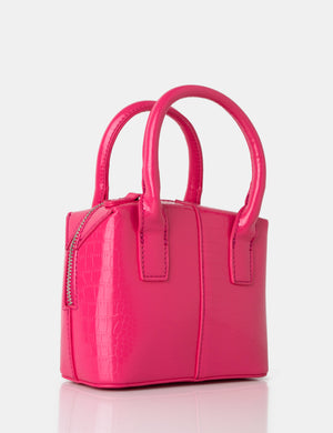 The Bode Bright Pink Croc Square Top Handle Mini Bag