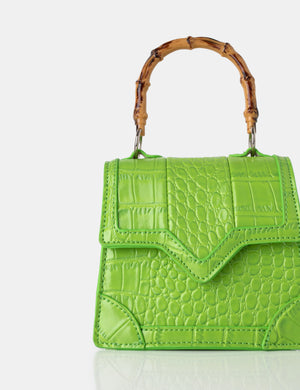 Jessica Apple Green Bamboo Top Handle Croc Mini Bag